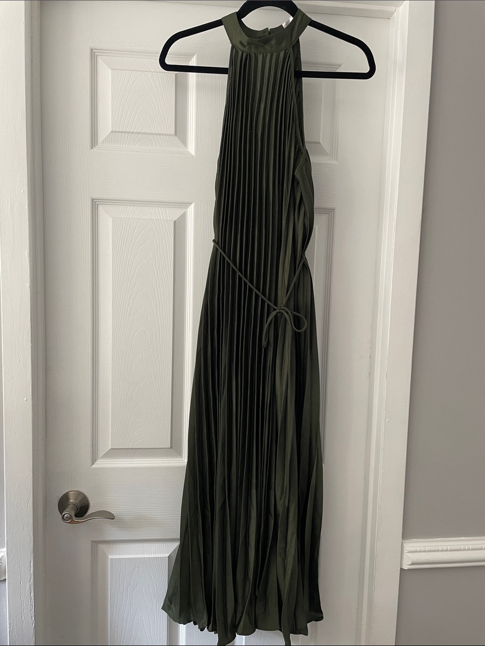 Elegant Olive Green Pleated Maternity Halter Dress